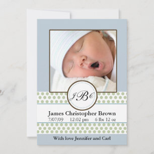 Boys Sage Dots Birth Announcement