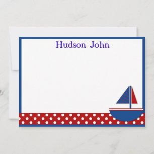 Boys Sailboat Stationery/Thank You Note Card
