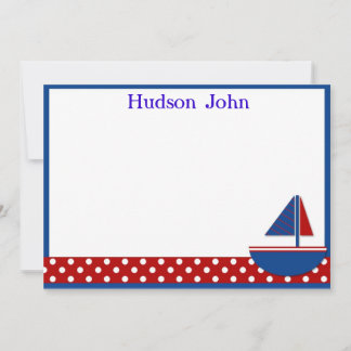 Boys Sailboat Stationery/Thank You Note Card