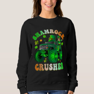 Boys Saint Patricks Day Monster Truck Shamrock Cru Sweatshirt