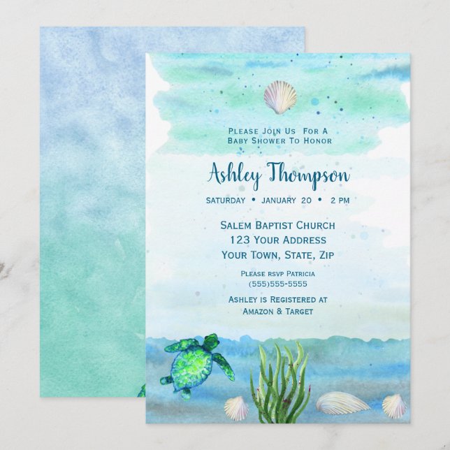 Boys Sea Turtle Baby Shower Invitation (Front/Back)