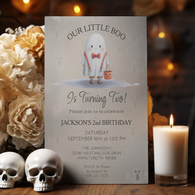Boy's Second Birthday Party Invitation (Our Little Boo is Turning Two 2nd Birthday Party Invitation )