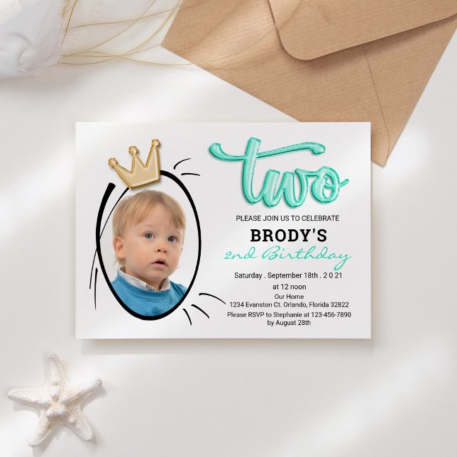 Boys Second Birthday Party Minimalist Prince Photo Invitation (Creator Uploaded)