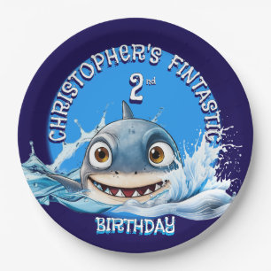 Boys shark party theme Fintastic age Paper Plate