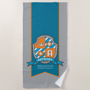Boys shield grey Anthony letter A name towel