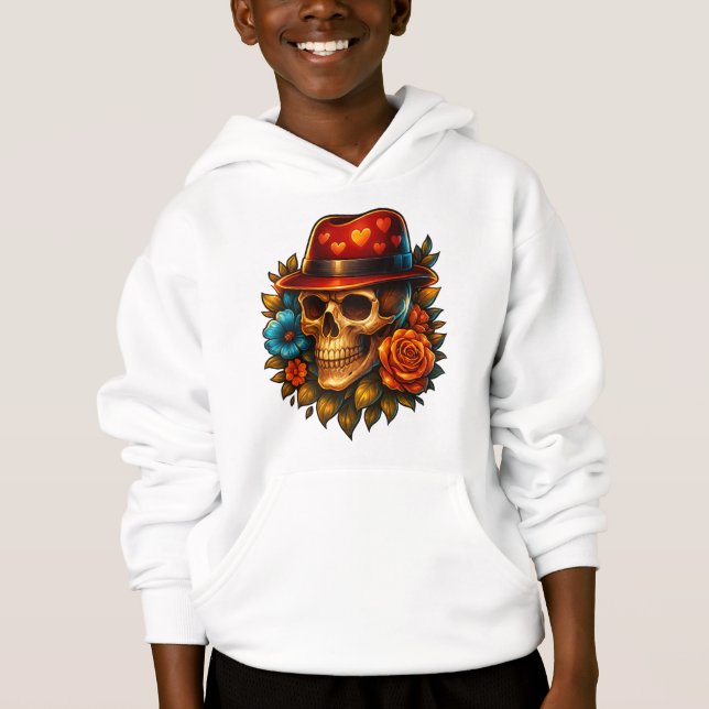 Boys’ Skull Hoodie with Heart Hat (Front)