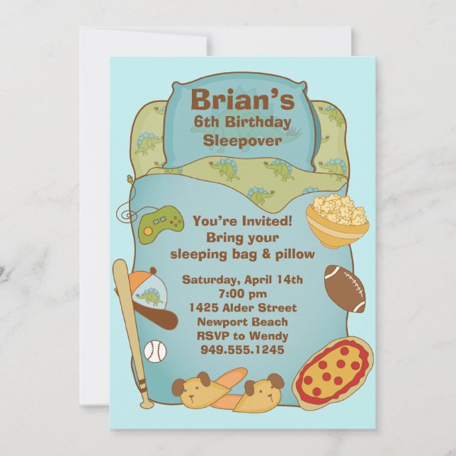 Boys Sleepover Party Invitation (Front)