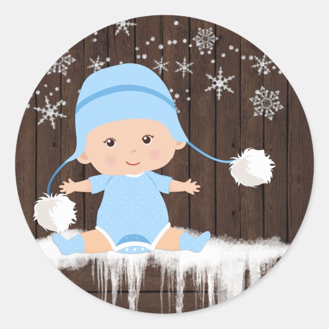 Boys Snowflake Baby Shower Stickers (Front)