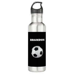 Boys Soccer Ball Black Stylish Custom Name Kids 710 Ml Water Bottle
