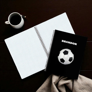 Boys Soccer Ball Black Stylish Custom Name Kids Notebook