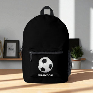 Boys Soccer Ball Black Stylish Custom Name Kids Printed Backpack