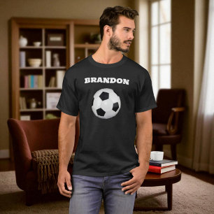 Boys Soccer Ball Black Stylish Custom Name Men T-Shirt