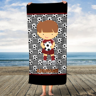 Boys Soccer Beach Towel with Custom Name