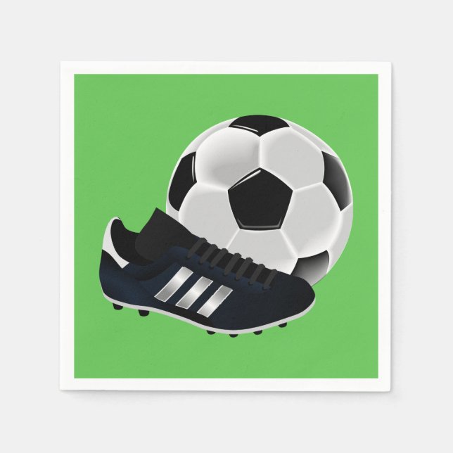 Boy's soccer football sport themed birthday party napkin (Front)