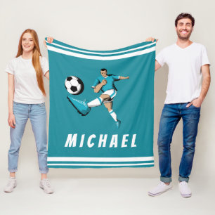 Boys Soccer Player Cool Graphic Illustration Name Fleece Blanket