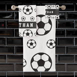 Boys Soccer Player's Name & Number Sports Fan Ball Bath Towel Set