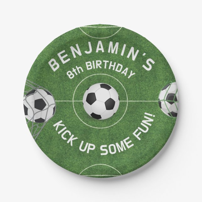 Boys Soccer Sports Birthday Paper Plate (Front)
