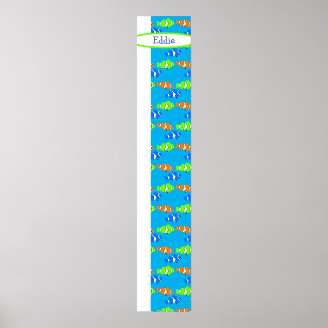 Boys Sons Blue Clown Fish Swimming Growth Chart (Front)