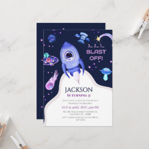 Boys Space Birthday Blast Off Rocket 3rd birthday Invitation