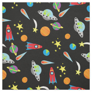 Boys Space Pattern Stars Planets Rockets Aliens Fabric