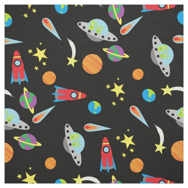 Boys Space Pattern Stars Planets Rockets Aliens Fabric (Swatch)