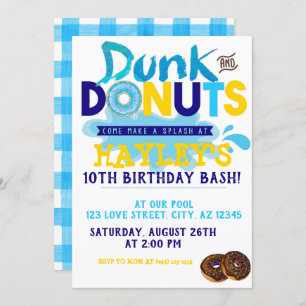Boy's Splash Pool Dunk n Doughnut Party Birthday Invitation