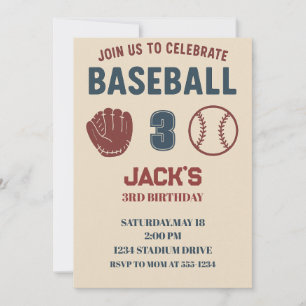 Boys Sports Baseball Cute Birthday Party Invitation