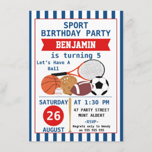 Boys Sports Birthday Party Invitation