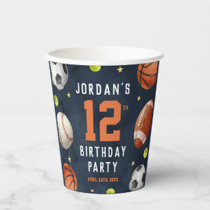Boys Sports Navy Birthday Paper Cups