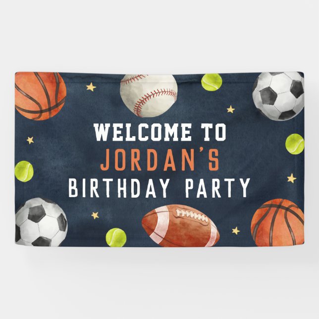 Boys Sports Navy Birthday Welcome Banner (Horizontal)