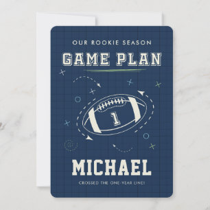 Boys Sports Theme Navy Blue First Birthday Party Invitation