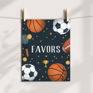 Boys Sporty Blue Birthday Party Favor Sign