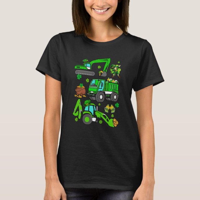 Boys St Patricks Day Crane Truck Construction Todd T-Shirt (Front)