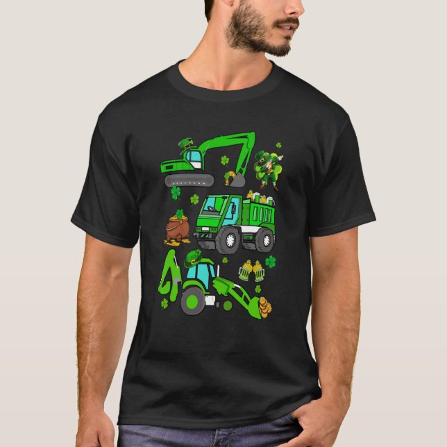 Boys St Patricks Day Crane Truck Construction Todd T-Shirt (Front)