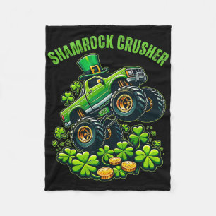 Boys St Patricks Day Shamrock Crusher Lucky Monste Fleece Blanket
