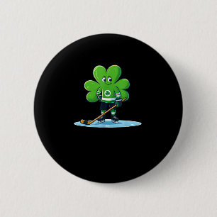 Boys St Patrick's Day Shamrock Ice Hockey Player T 6 Cm Round Badge