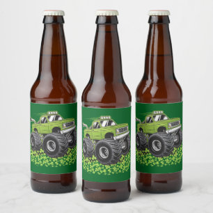 Boys St Patricks Day Toddler Lucky Monster Truck Beer Bottle Label