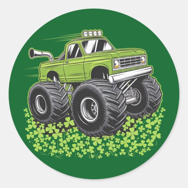 Boys St Patricks Day Toddler Lucky Monster Truck  Classic Round Sticker (Front)