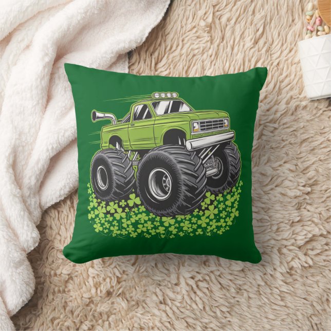Boys St Patricks Day Toddler Lucky Monster Truck  Cushion (Blanket)
