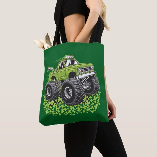 Boys St Patricks Day Toddler Lucky Monster Truck  Tote Bag (Close Up)
