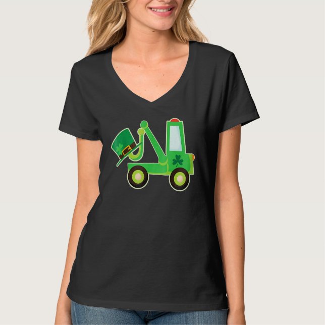 Boys St Pattys Day Truck Vehicles Front Loader And T-Shirt (Front)