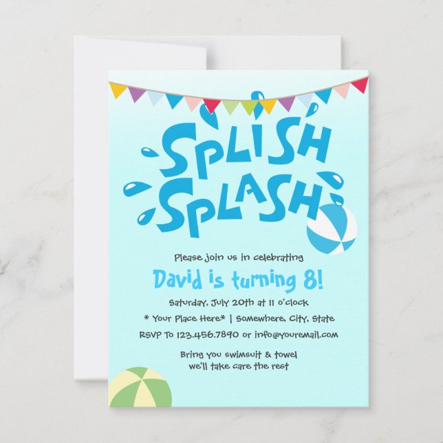 Boys Summer Splash Pool Party Birthday Invitation (Front)