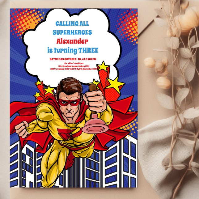 Boy's Superhero Comic Birthday Invitation (Creator Uploaded)