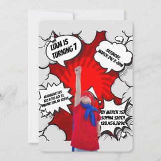Boys Superhero Comic Photo Birthday Invitation