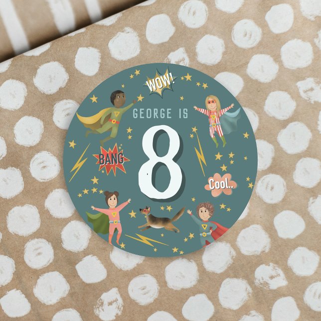 Boys Superhero Kids Age Birthday Classic Round Sticker (Creator Uploaded)