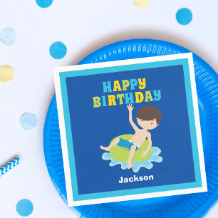 Boys Swimming Pool Party Kids Blue Birthday Napkin