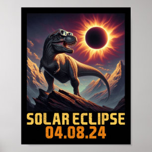 Boys T Rex Dinosaur Astronaut Total Solar Eclipse Poster
