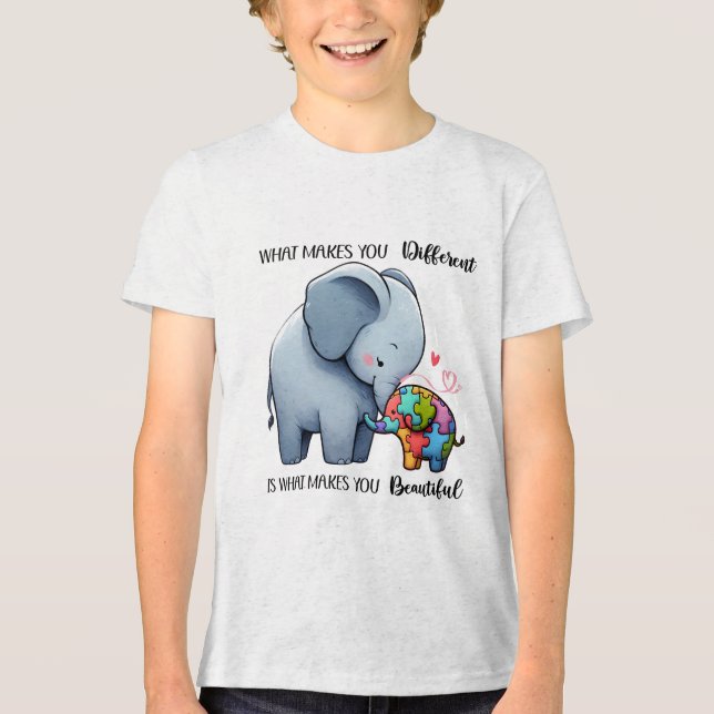 Boys' T-Shirt – Autism Awareness Elephant Design Tri-Blend Shirt (Front)
