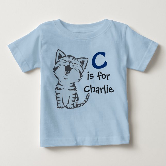 Boys Tee C is for Charlie with a cute cat (Front)