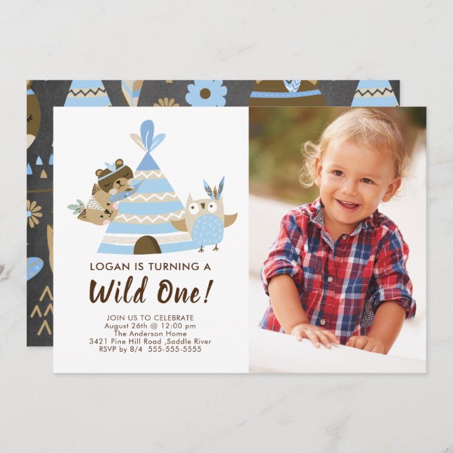 Boys Teepee Wild One Birthday Invitation (Front/Back)